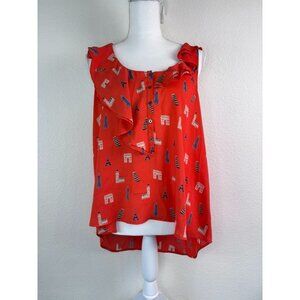 Maeve Anthropologie women's‎ 6 orange asymmetrical hem Eiffel tower ruffle tank